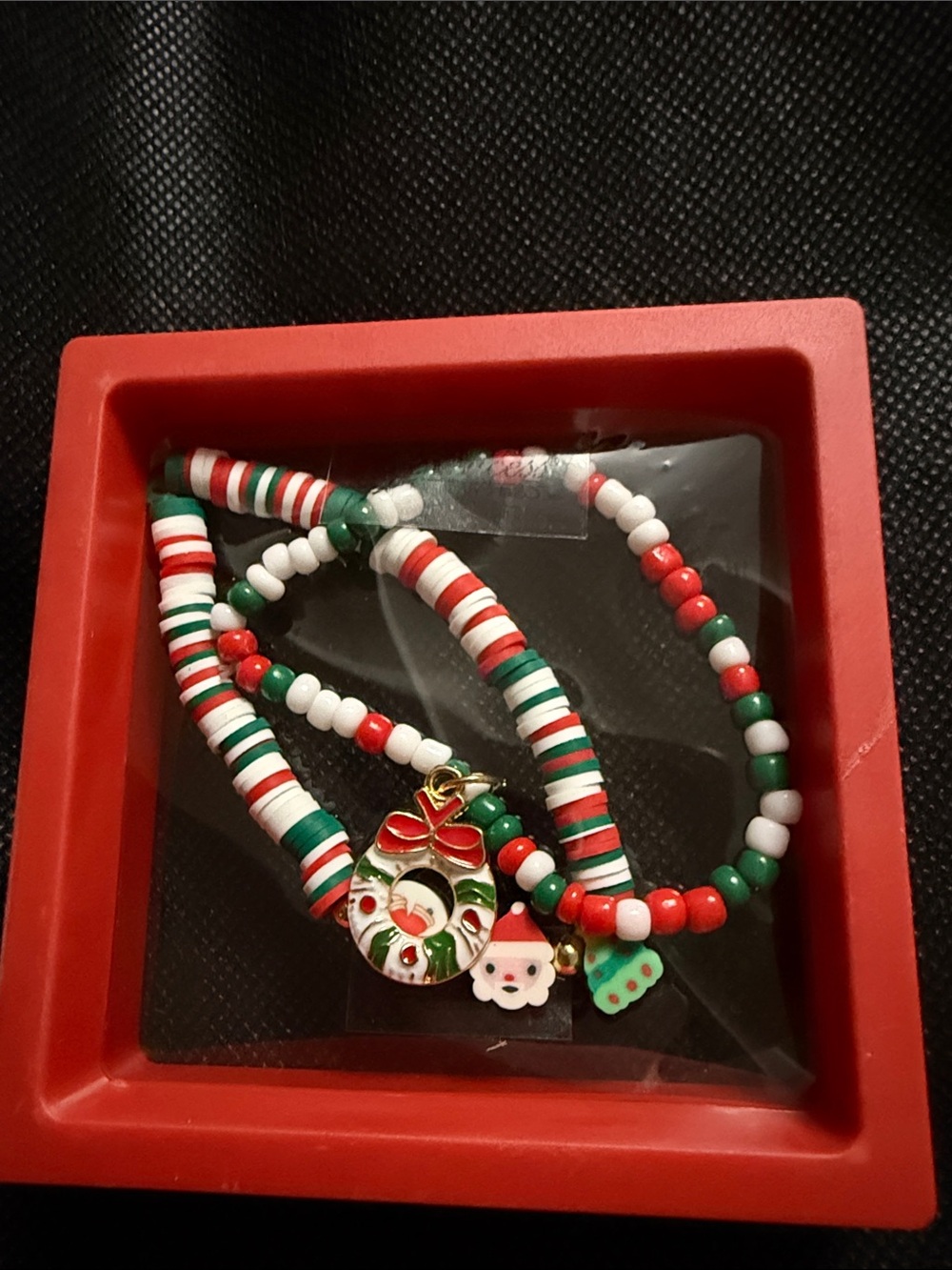 Holiday Beaded Charm Bracelet Set in Red, Green & White